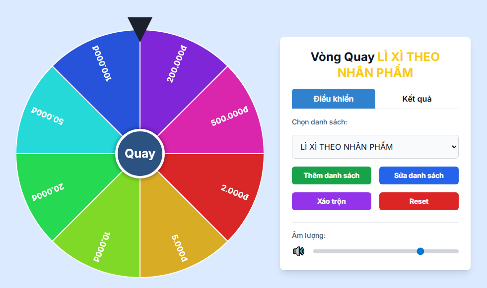 Giao diện Vòng quay may mắn online tại Vongquaymayman.top